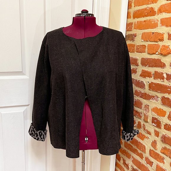 NWOT Jones New York Reversible Leopard Print & Black Wool Felt Jacket - Picture 3 of 11